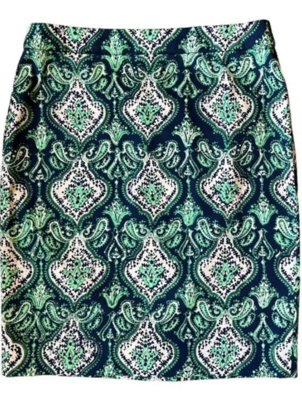 J. Crew Paisley Blue Green The Pencil Skirt Size 0 Career Office Business $79